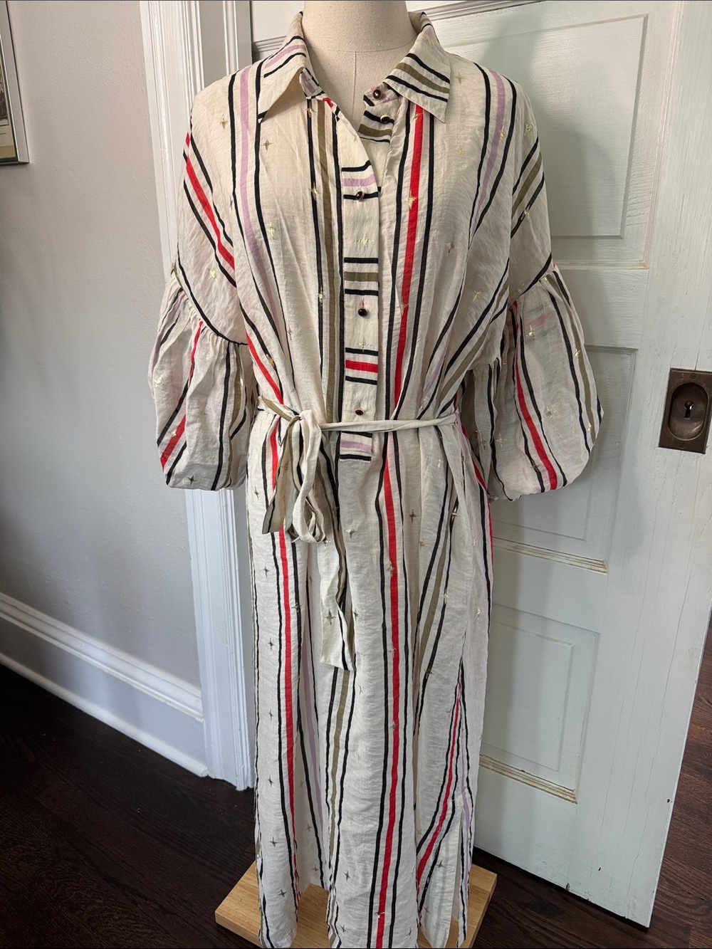Munthe semi sheer Striped Midi Shirt Dress with Self Tie Belt